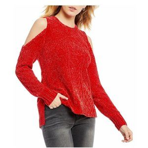 Gibson Latimer Chenille Sweater Red Cold Shoulder Loose Knit Pullover  XL